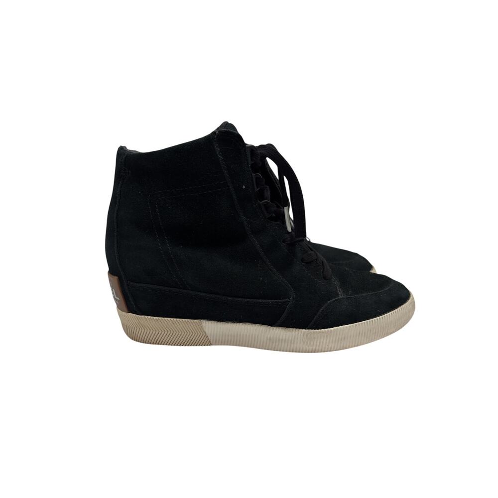 Sorel Out N About Wedge Boots Womens 8 Black Suede Lace Up Wedge Heel